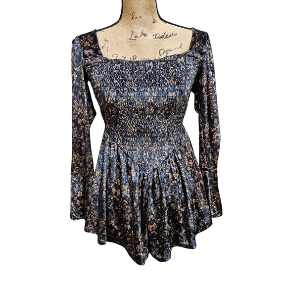 Free People Romper Bali Collection Bell Sleeve Velvet Mini Dress XS - Picture 7 of 15